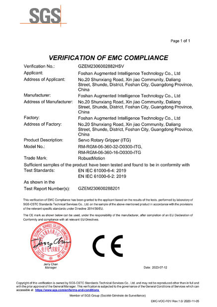 China Foshan Augmented Intelligence Technology Co., Ltd zertifizierungen