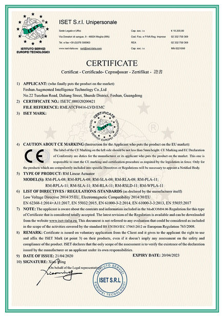 China Foshan Augmented Intelligence Technology Co., Ltd zertifizierungen